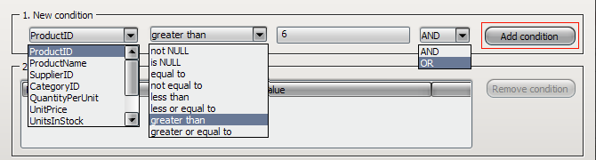 Defining a filter condition